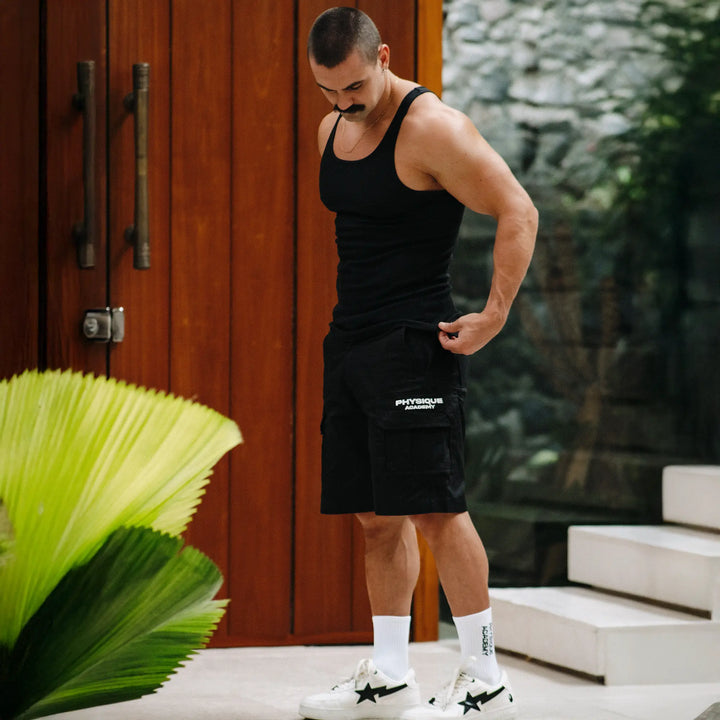 Physique Academy Black Cargo Shorts