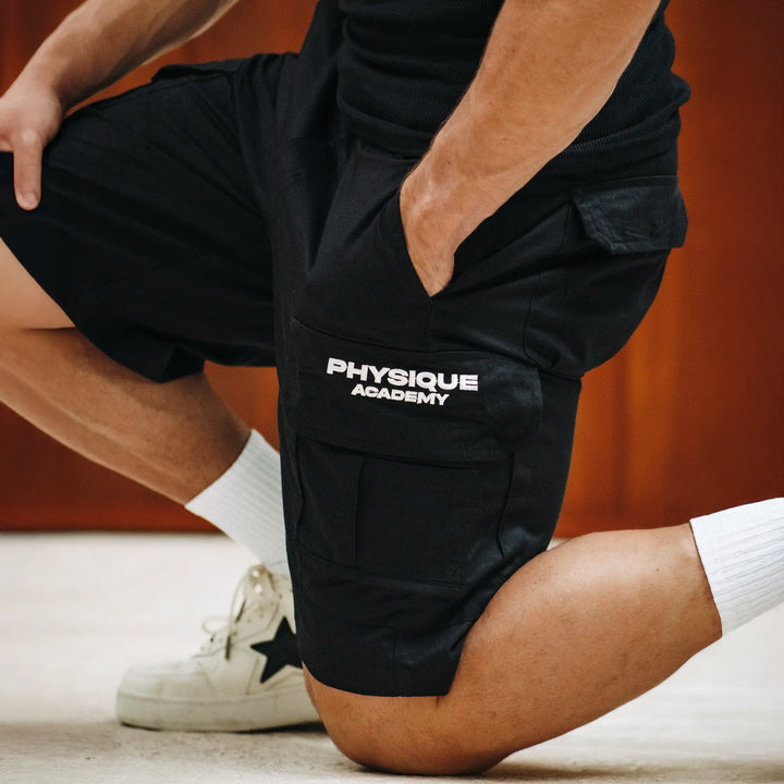 Physique Academy Black Cargo Shorts