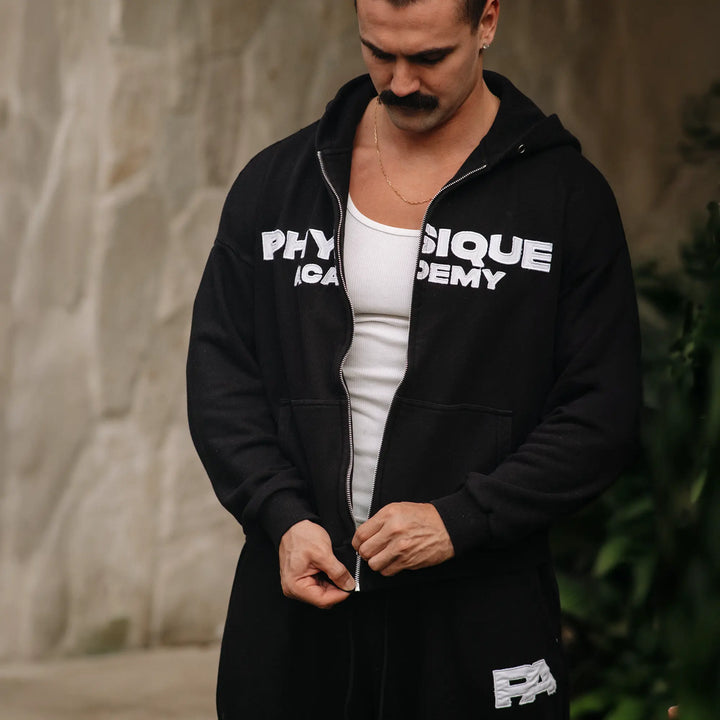 Physique Academy Bold Zip-Up Black Hoodie